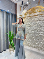 "ICE GREY EMBROIDERED PEPLUM INDO-WESTERN"