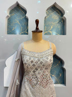 "PEARL GREY MIRROR WORK DESIGNER SHARARA"