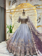 "SILVER GREY REGAL EMBROIDERED LEHENGA"