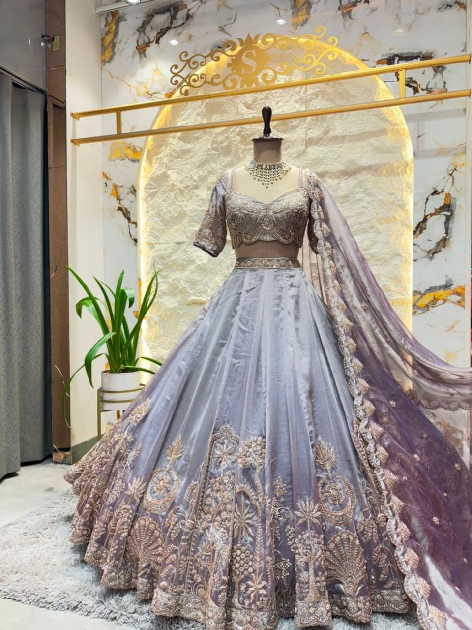 "SILVER GREY REGAL EMBROIDERED LEHENGA"