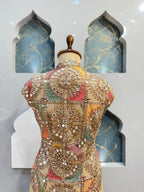 "IVORY GOLD EMBELLISHED JACKET DRAPE INDO-WESTERN"