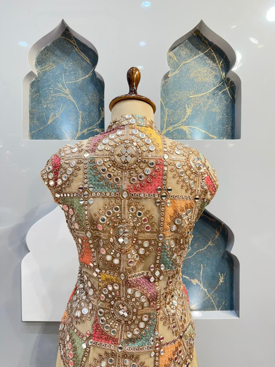 "IVORY GOLD EMBELLISHED JACKET DRAPE INDO-WESTERN"