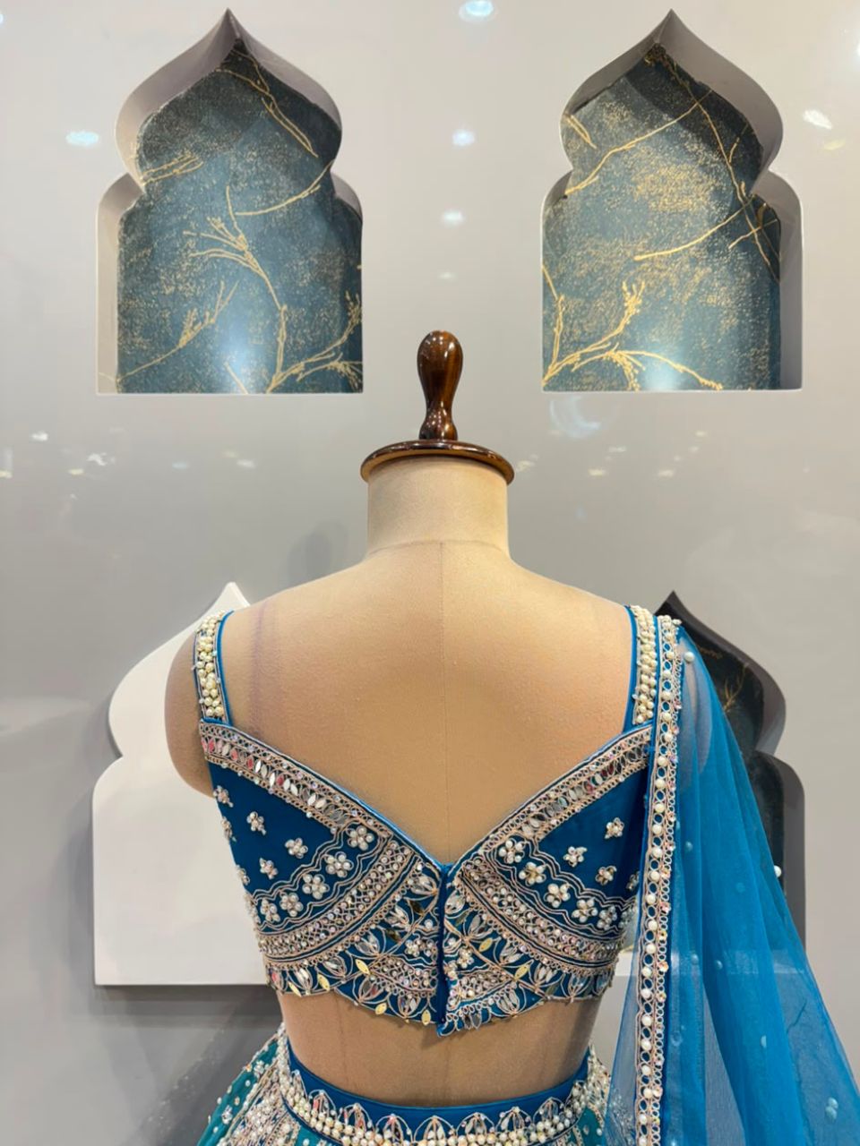 "AQUA BLUE AND SILVER EMBROIDERED LEHENGA"