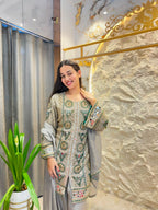 "GREY EMERALD MIRRORWORK EMBROIDERED SUIT"