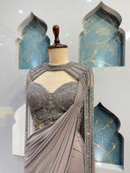 "SMOKEY SILVER CASCADE DRAPE SAREE"