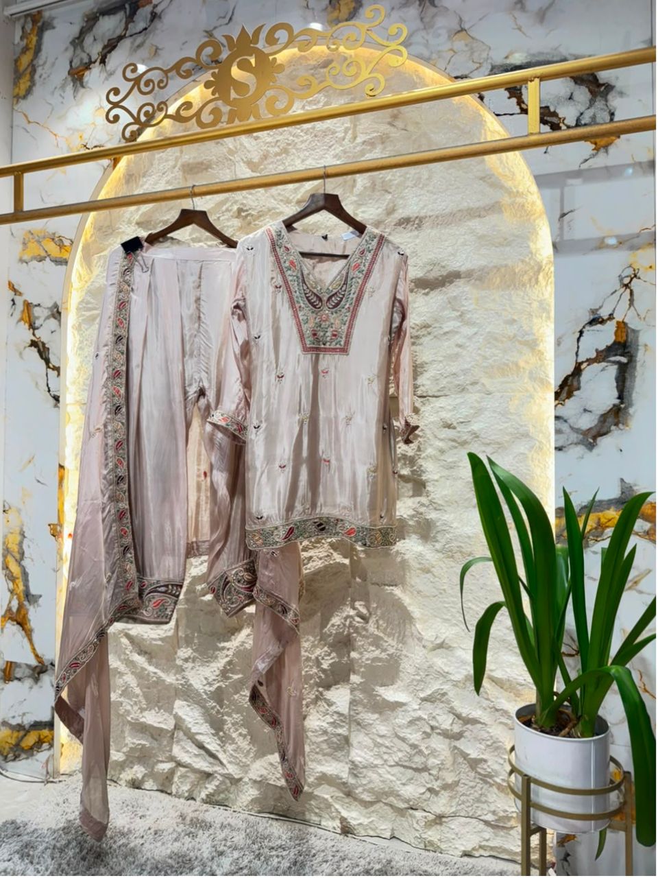 "PEARL BLUSH EMBROIDERED SUIT"