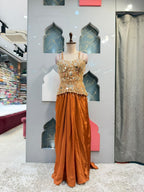 "RUST ORANGE DRAPE INDO-WESTERN"