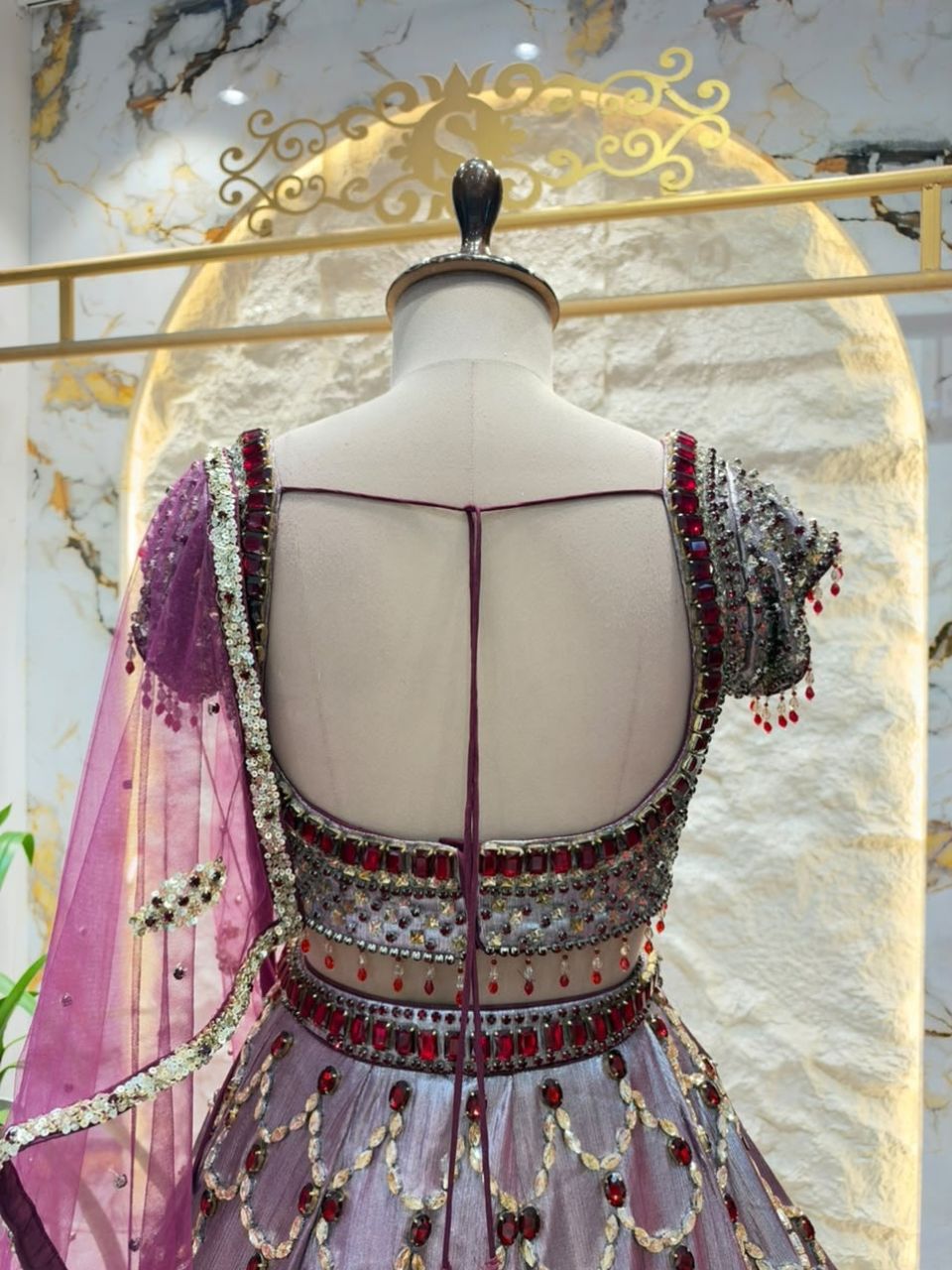 "PLUM LAVENDER PEARL EMBROIDERED LEHENGA"