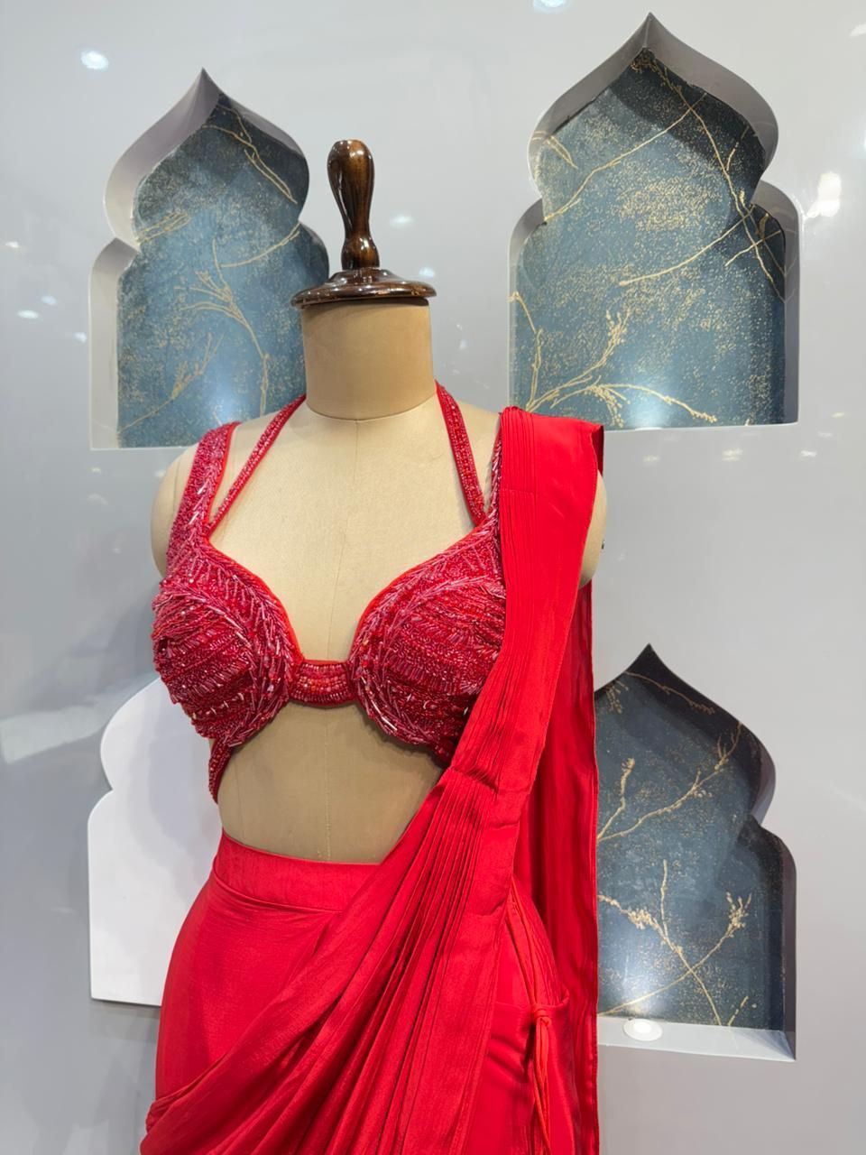 CRIMSON RED DRAPE SAREE