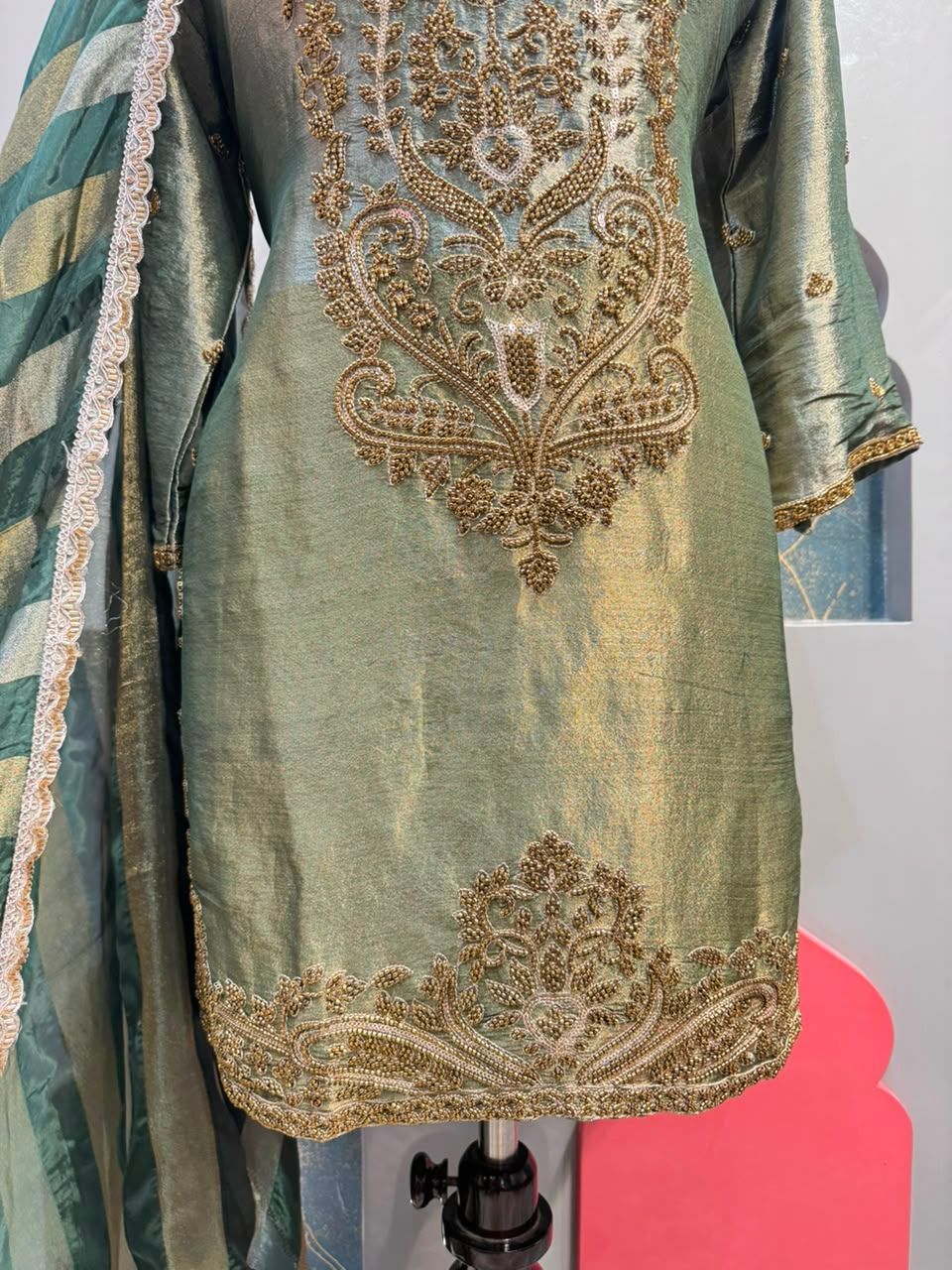 "SAGE ELEGANCE EMBROIDERED SHARARA"