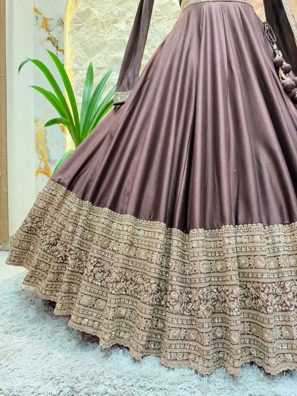"MOCHA BROWN PLEATED LEHENGA"