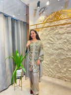 "GREY EMERALD MIRRORWORK EMBROIDERED SUIT"