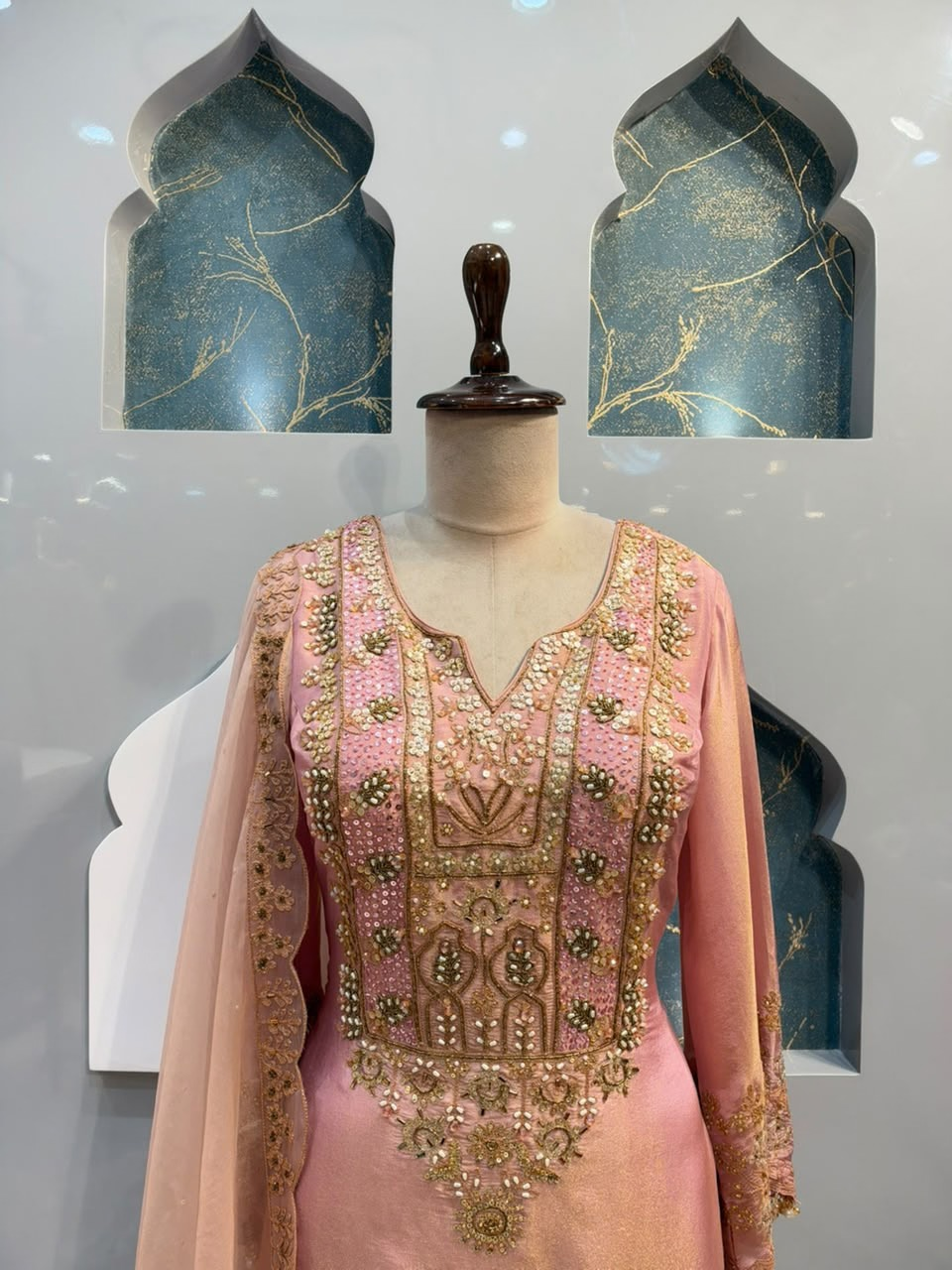 "ELEGANT PEACH PINK EMBROIDERED SHARARA"
