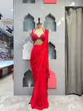 CRIMSON RED DRAPE SAREE