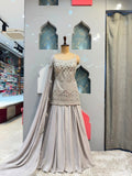 "PEARL GREY MIRROR WORK DESIGNER SHARARA"