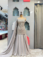 "PEARL GREY MIRROR WORK DESIGNER SHARARA"