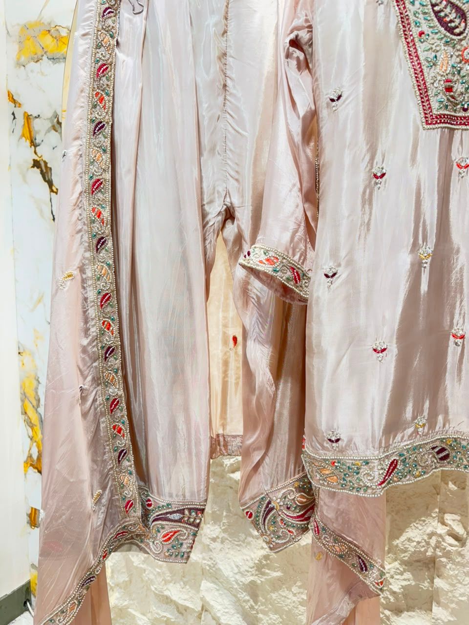 "PEARL BLUSH EMBROIDERED SUIT"