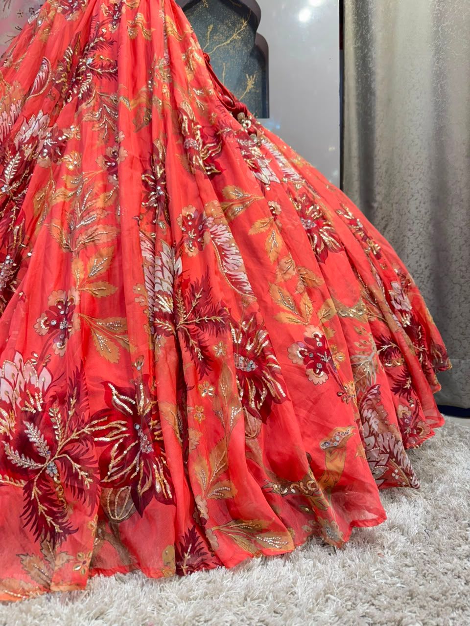 "CORAL ROSE FLORAL LEHENGA"
