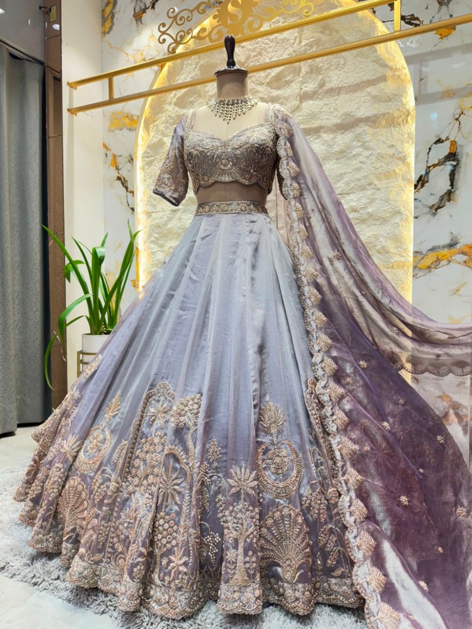 "SILVER GREY REGAL EMBROIDERED LEHENGA"