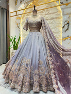 "SILVER GREY REGAL EMBROIDERED LEHENGA"