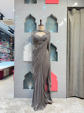 "SMOKEY SILVER CASCADE DRAPE SAREE"