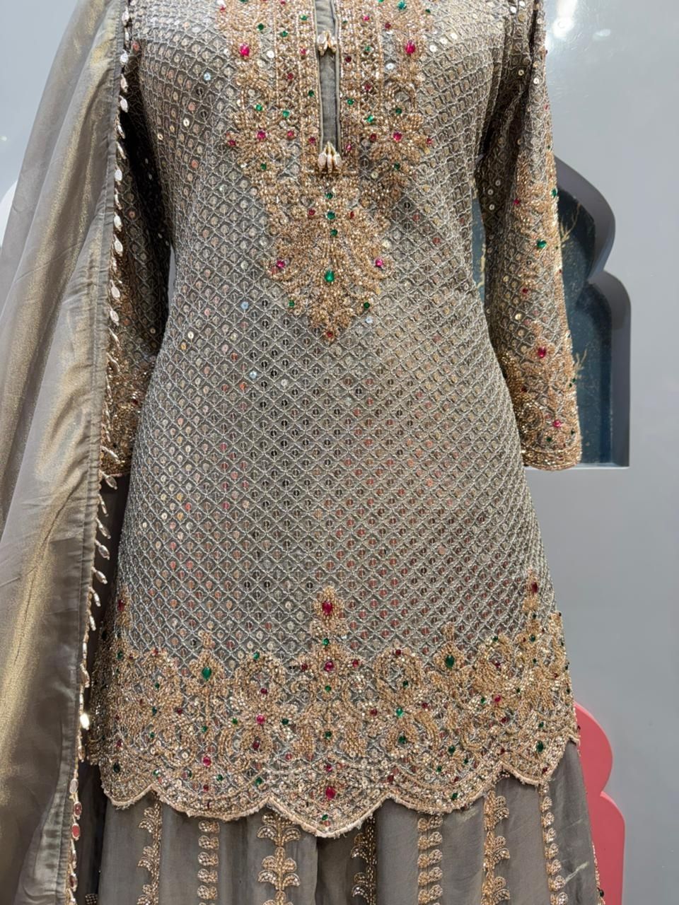 "SMOKEY GREY CRYSTAL EMBELLISHED SHARARA"