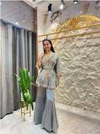 "ICE GREY EMBROIDERED PEPLUM INDO-WESTERN"