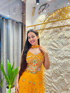 "SUNSET ORANGE FLORAL EMBROIDERED INDO WESTERN"
