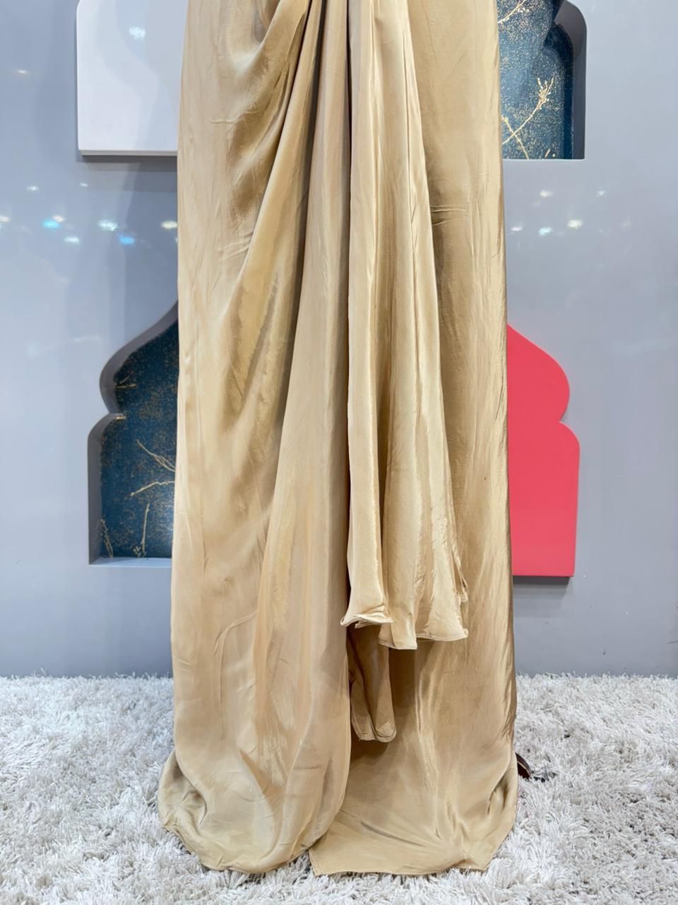 "IVORY GOLD EMBELLISHED JACKET DRAPE INDO-WESTERN"