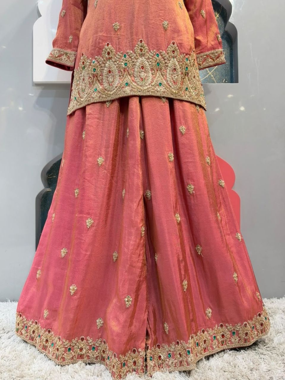"ROSE CORAL EMBELLISHED SHARARA"