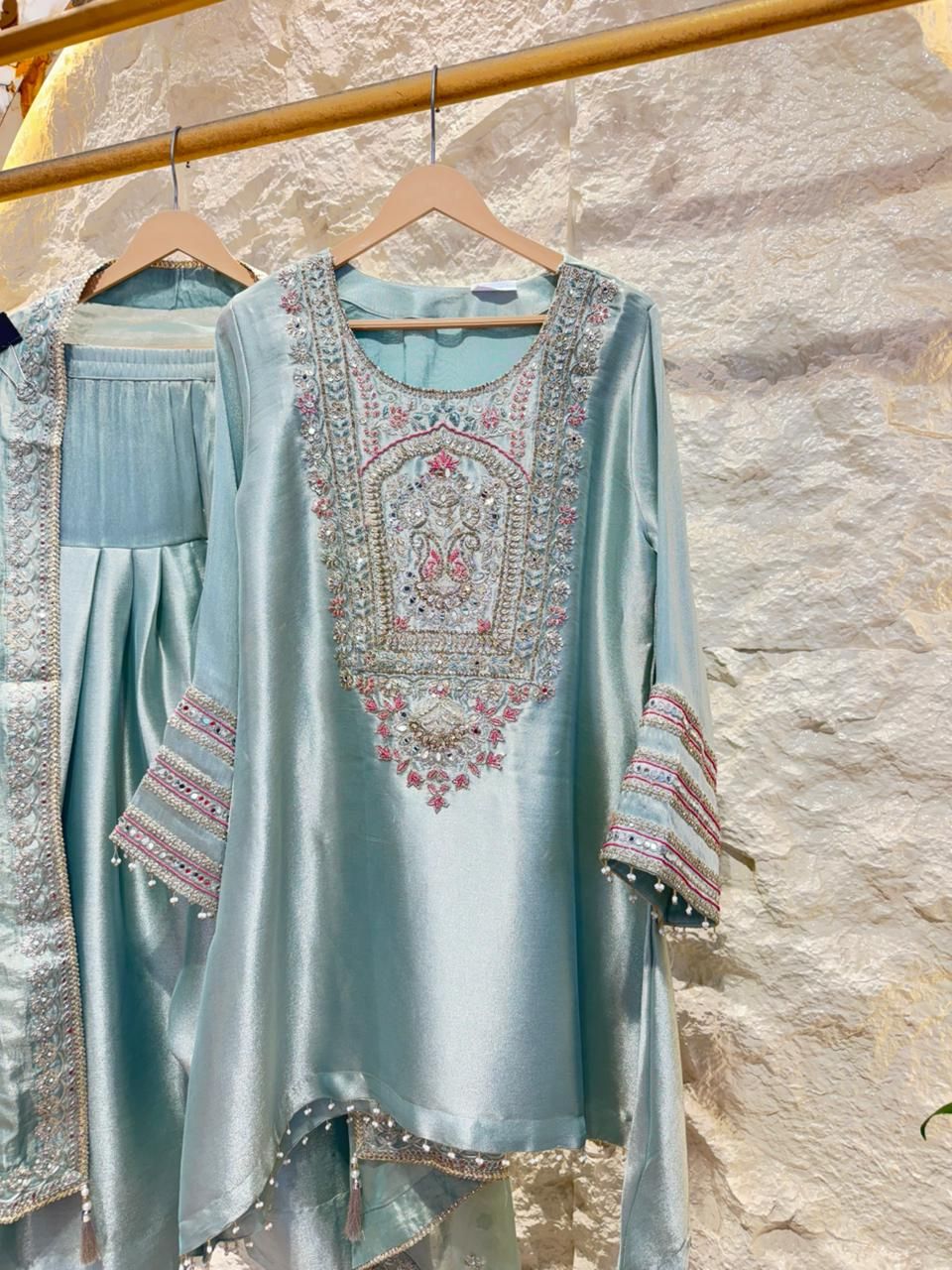 "AQUA MIST REGAL EMBROIDERED SUIT"