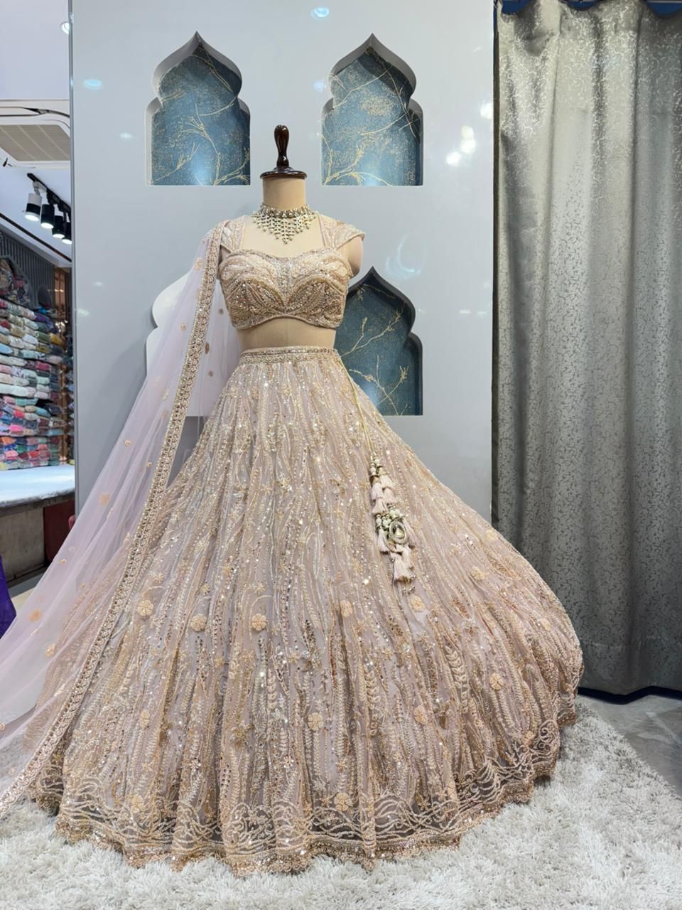 "CELESTIAL CHAMPAGNE EMBROIDERED LEHENGA"