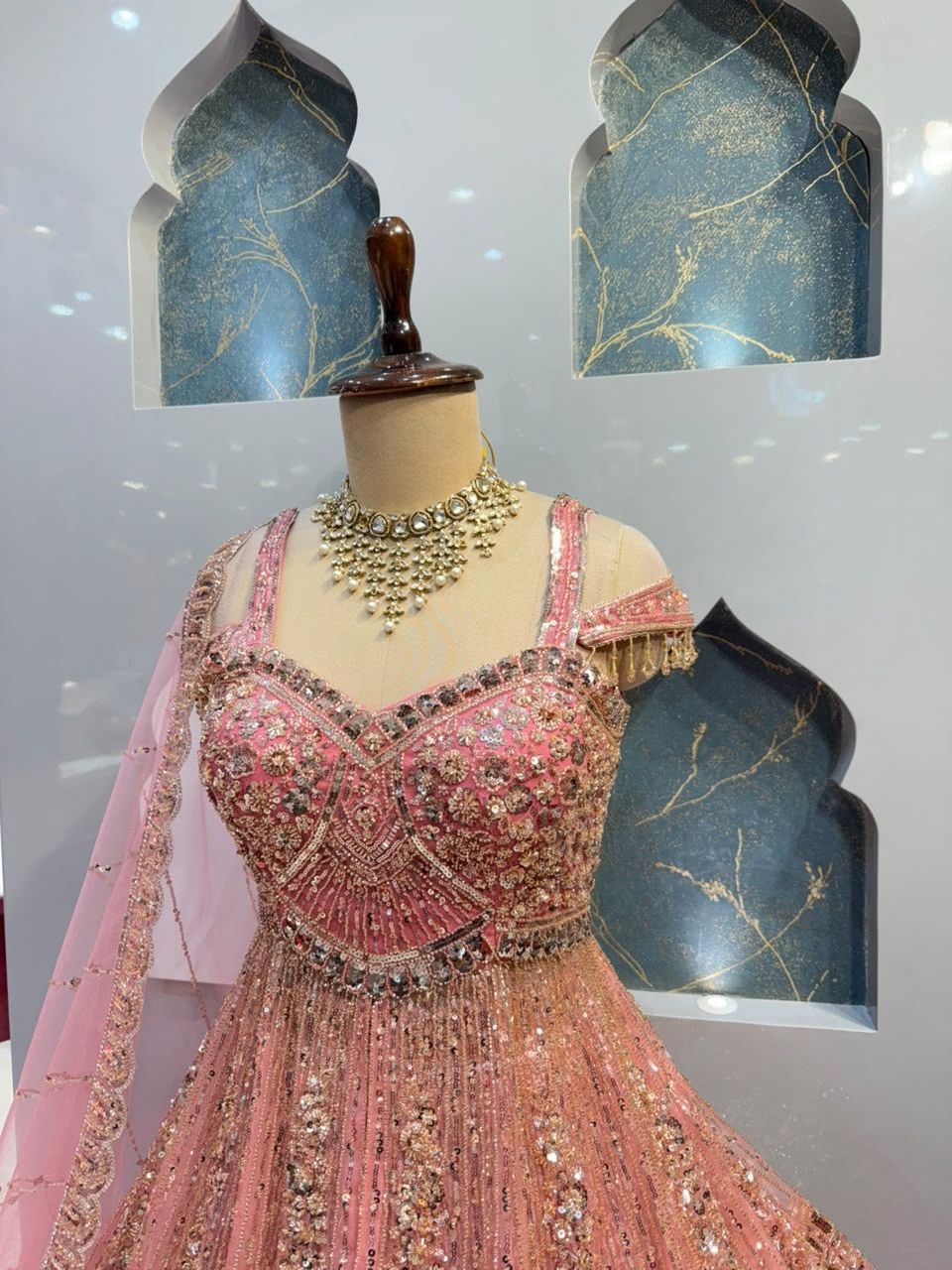 "BLUSH PINK ROSE GOLD EMBELLISHED LEHENGA"