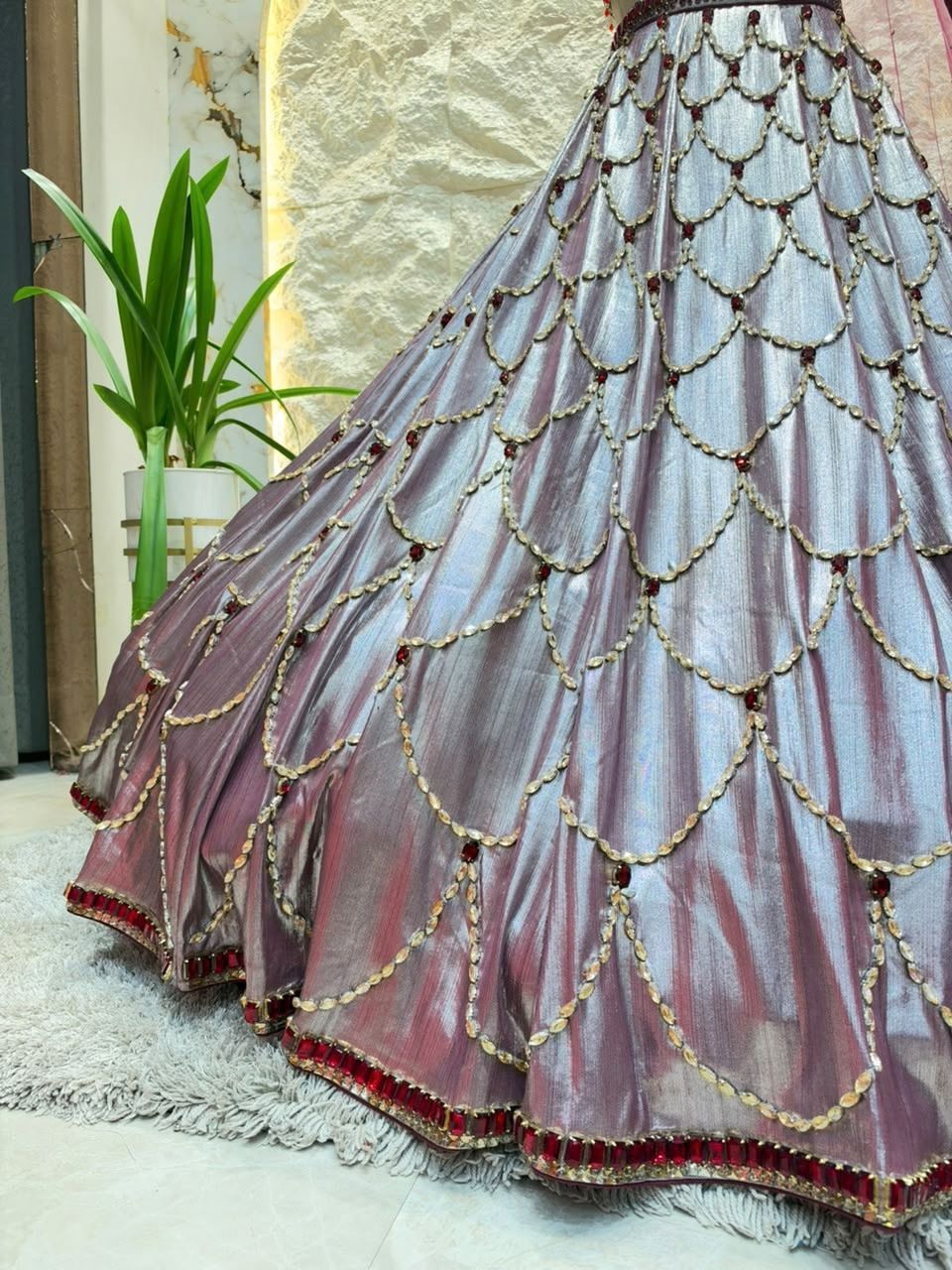 "PLUM LAVENDER PEARL EMBROIDERED LEHENGA"