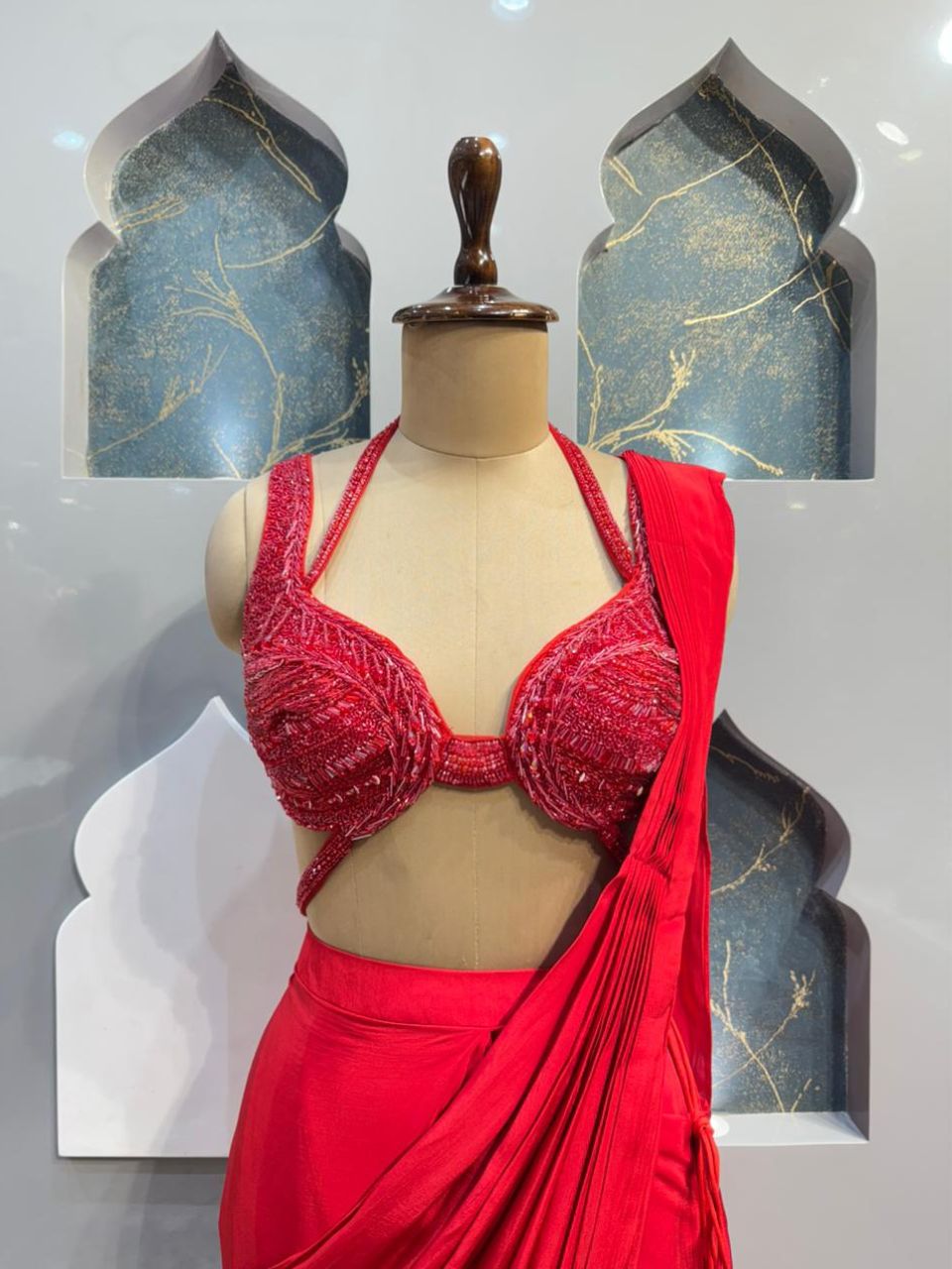 CRIMSON RED DRAPE SAREE