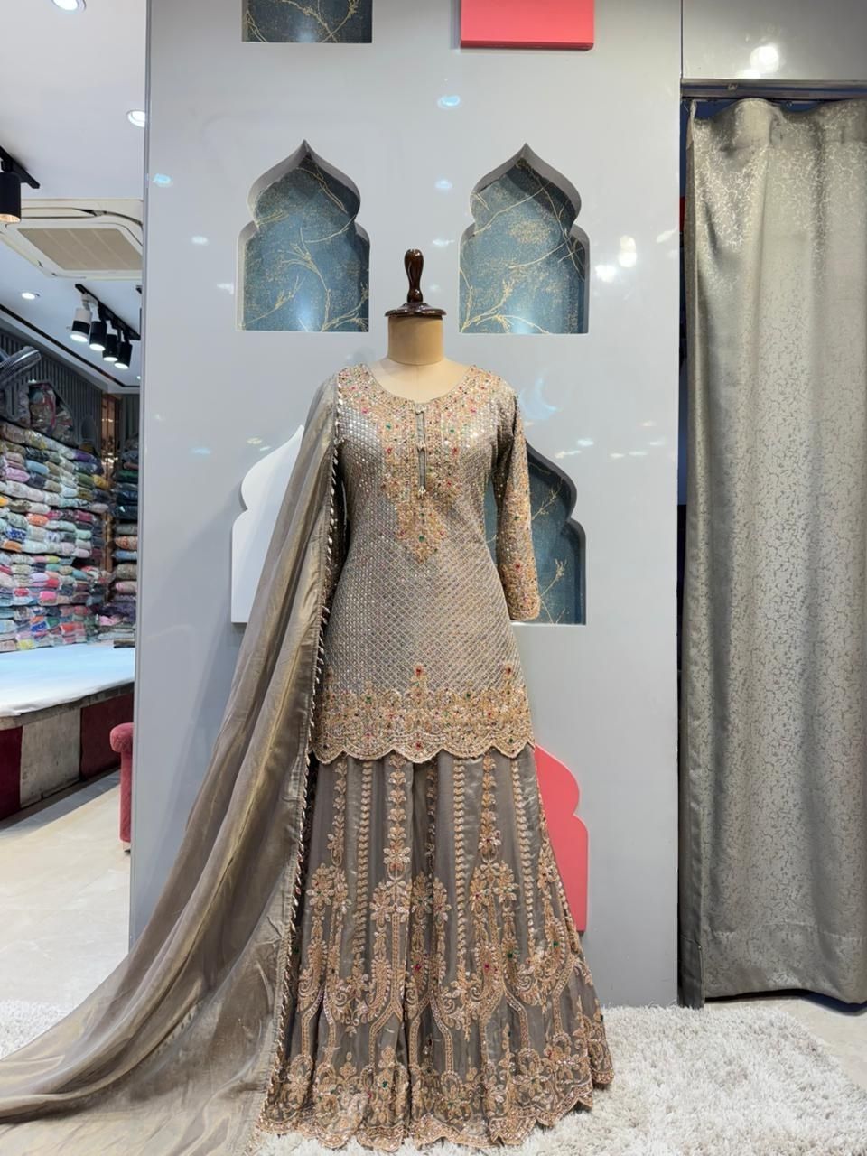"SMOKEY GREY CRYSTAL EMBELLISHED SHARARA"