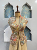 "IVORY GOLD EMBELLISHED JACKET DRAPE INDO-WESTERN"