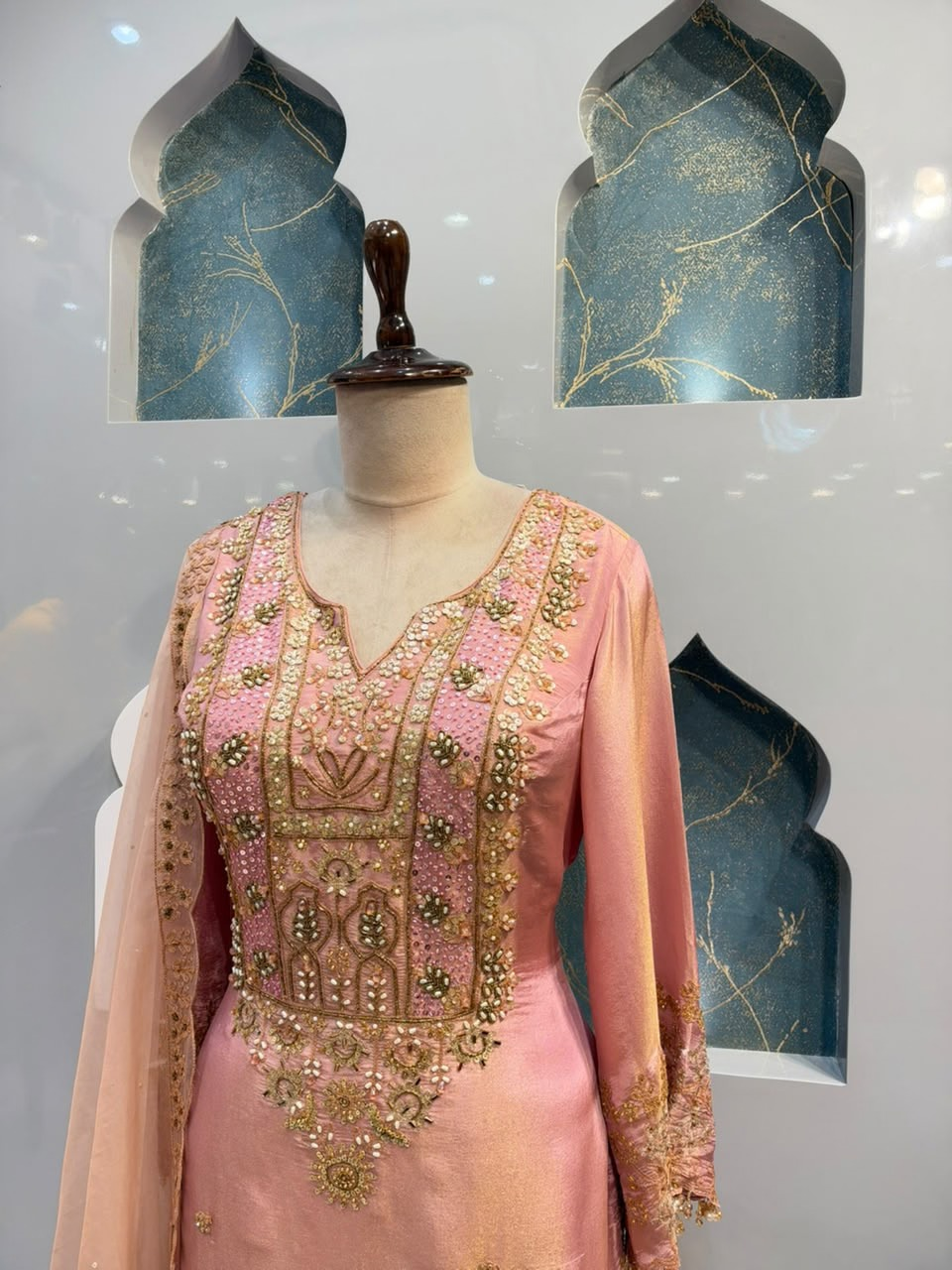 "ELEGANT PEACH PINK EMBROIDERED SHARARA"