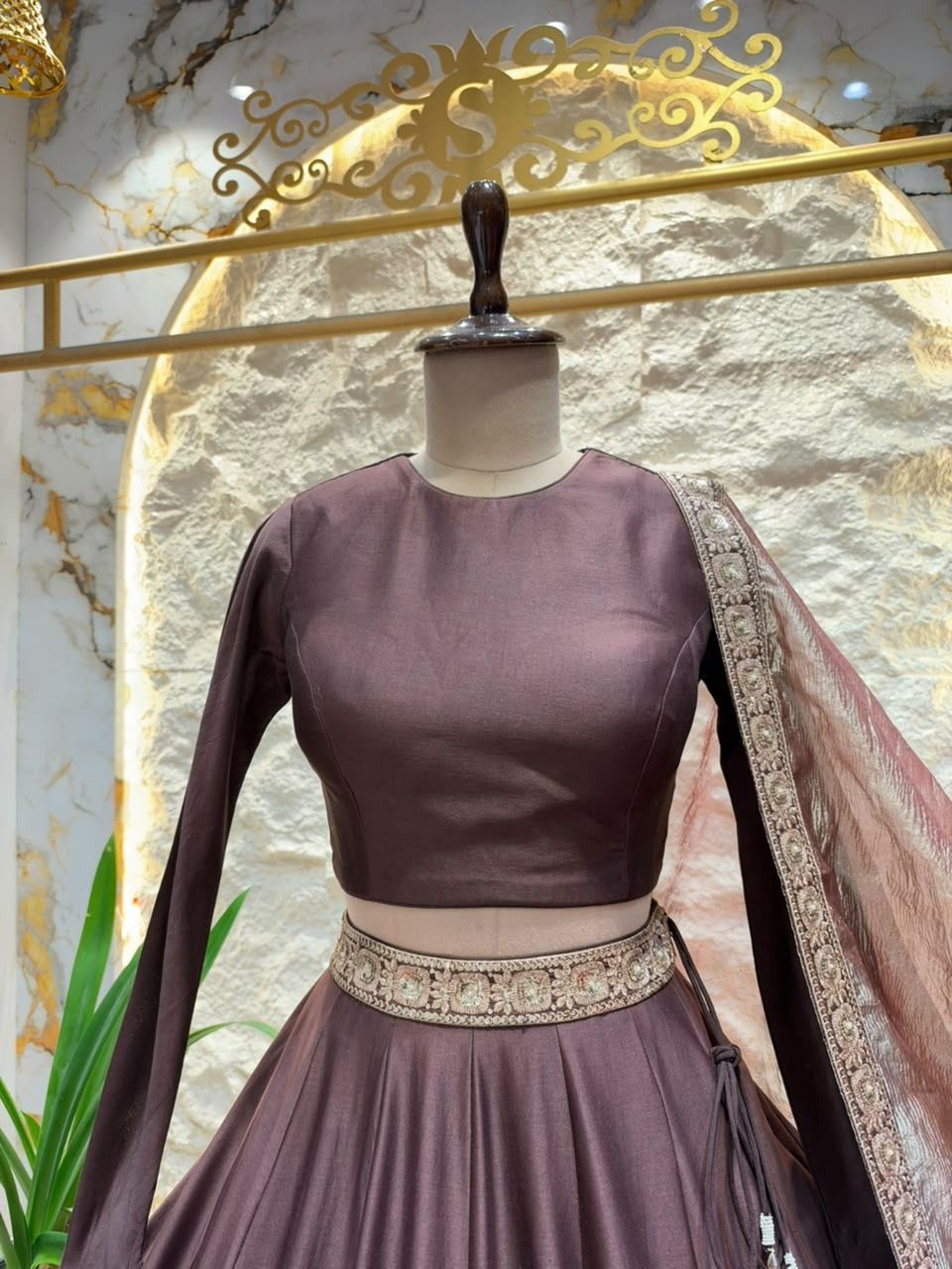 "MOCHA BROWN PLEATED LEHENGA"