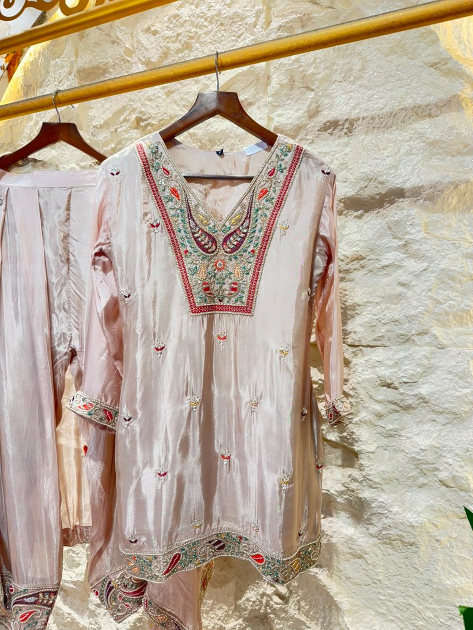 "PEARL BLUSH EMBROIDERED SUIT"