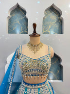 "AQUA BLUE AND SILVER EMBROIDERED LEHENGA"
