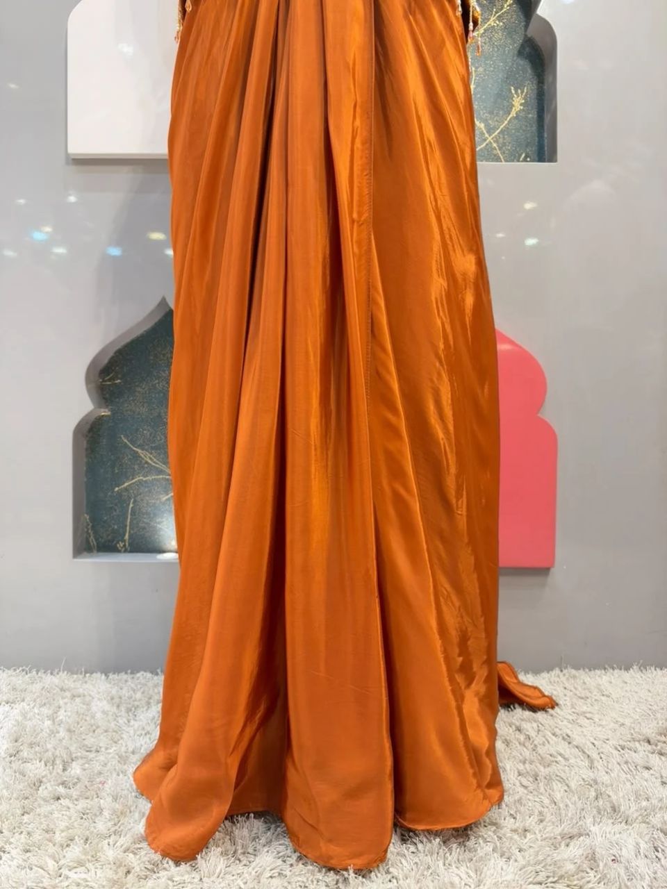 "RUST ORANGE DRAPE INDO-WESTERN"