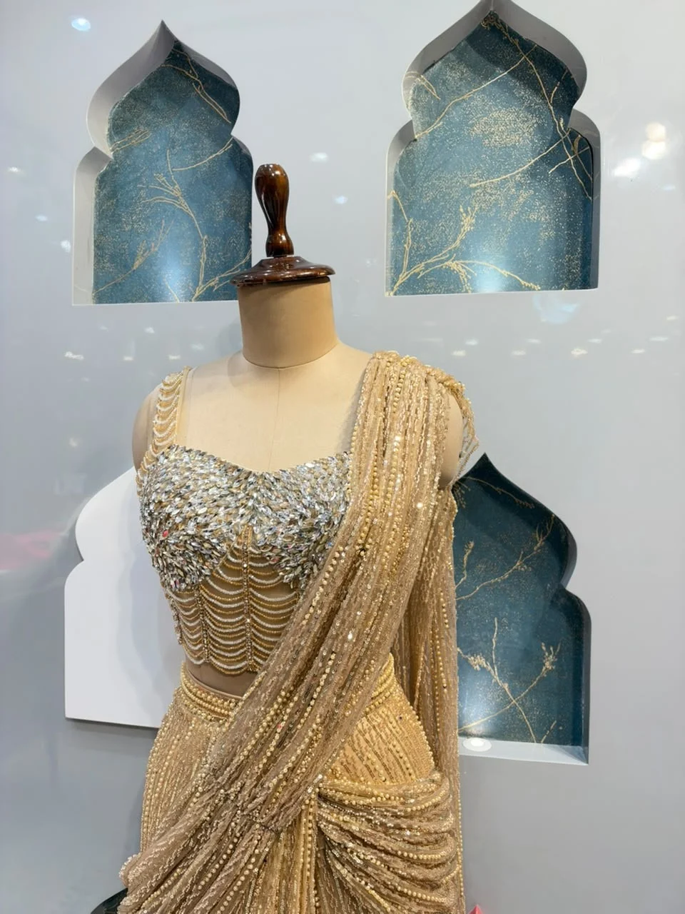 "LUXURY CHAMPAGNE GOLD DRAPE SAREE"