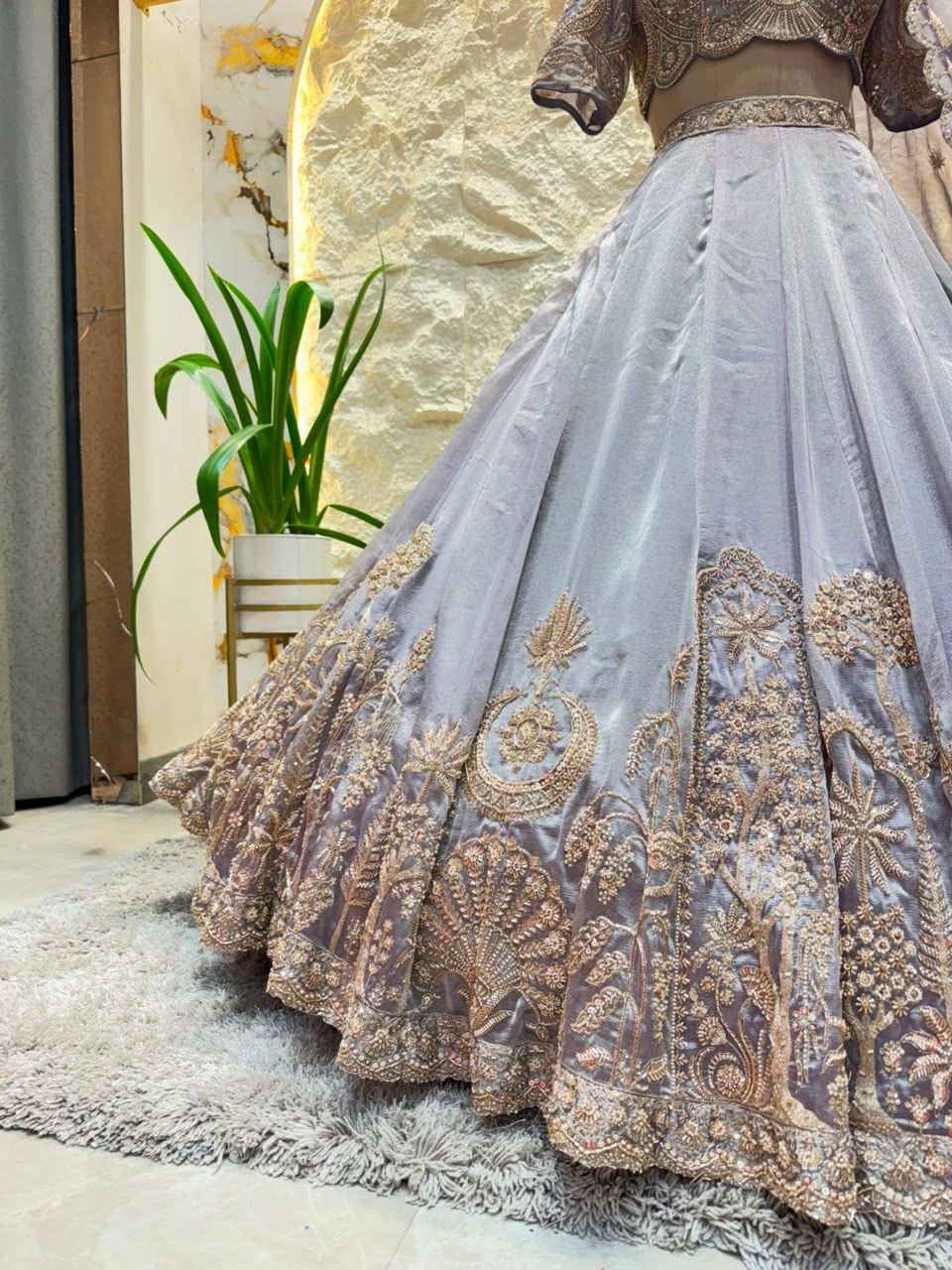 "SILVER GREY REGAL EMBROIDERED LEHENGA"