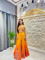 "SUNSET ORANGE FLORAL EMBROIDERED INDO WESTERN"