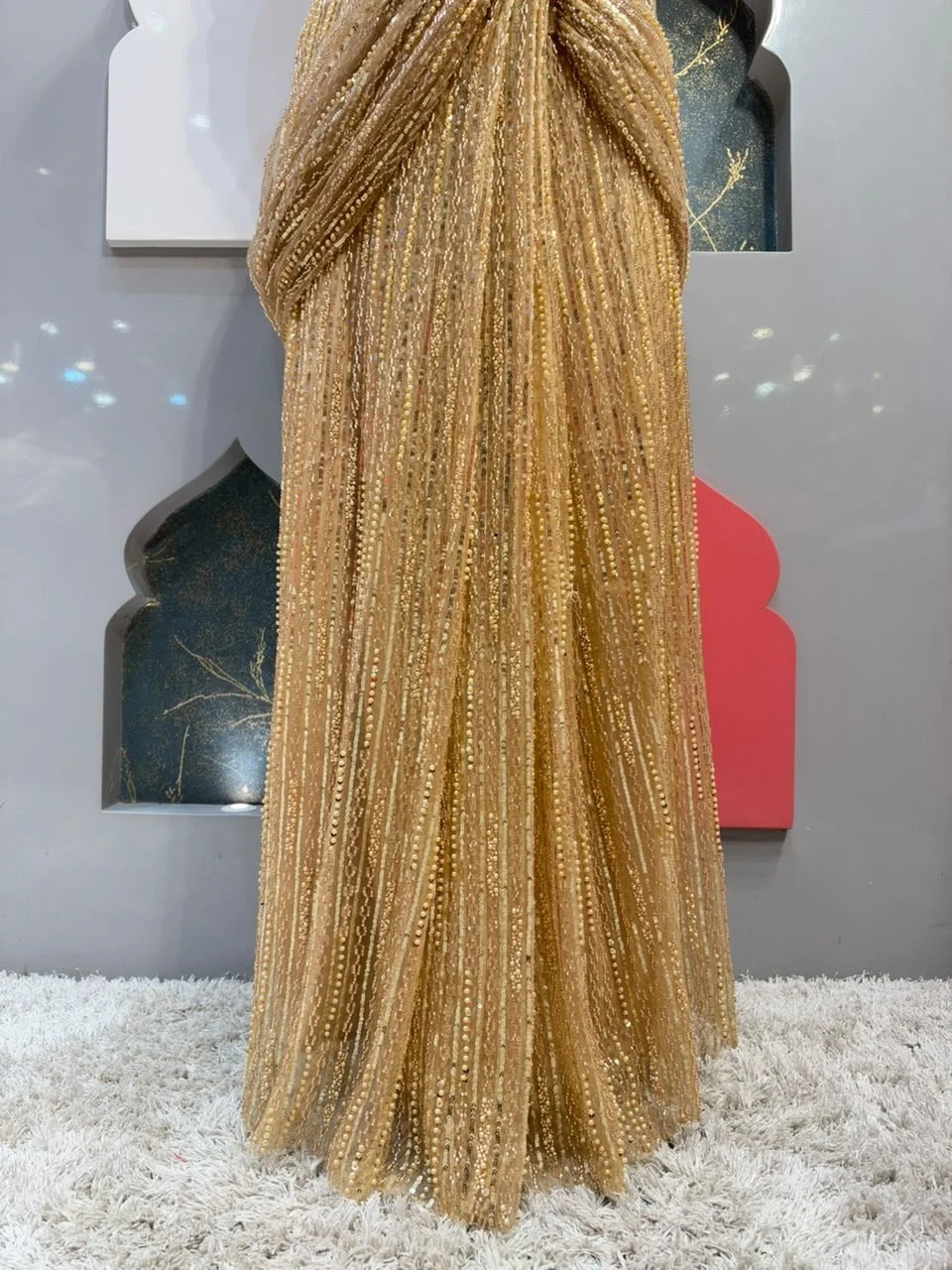 "LUXURY CHAMPAGNE GOLD DRAPE SAREE"