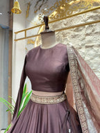"MOCHA BROWN PLEATED LEHENGA"