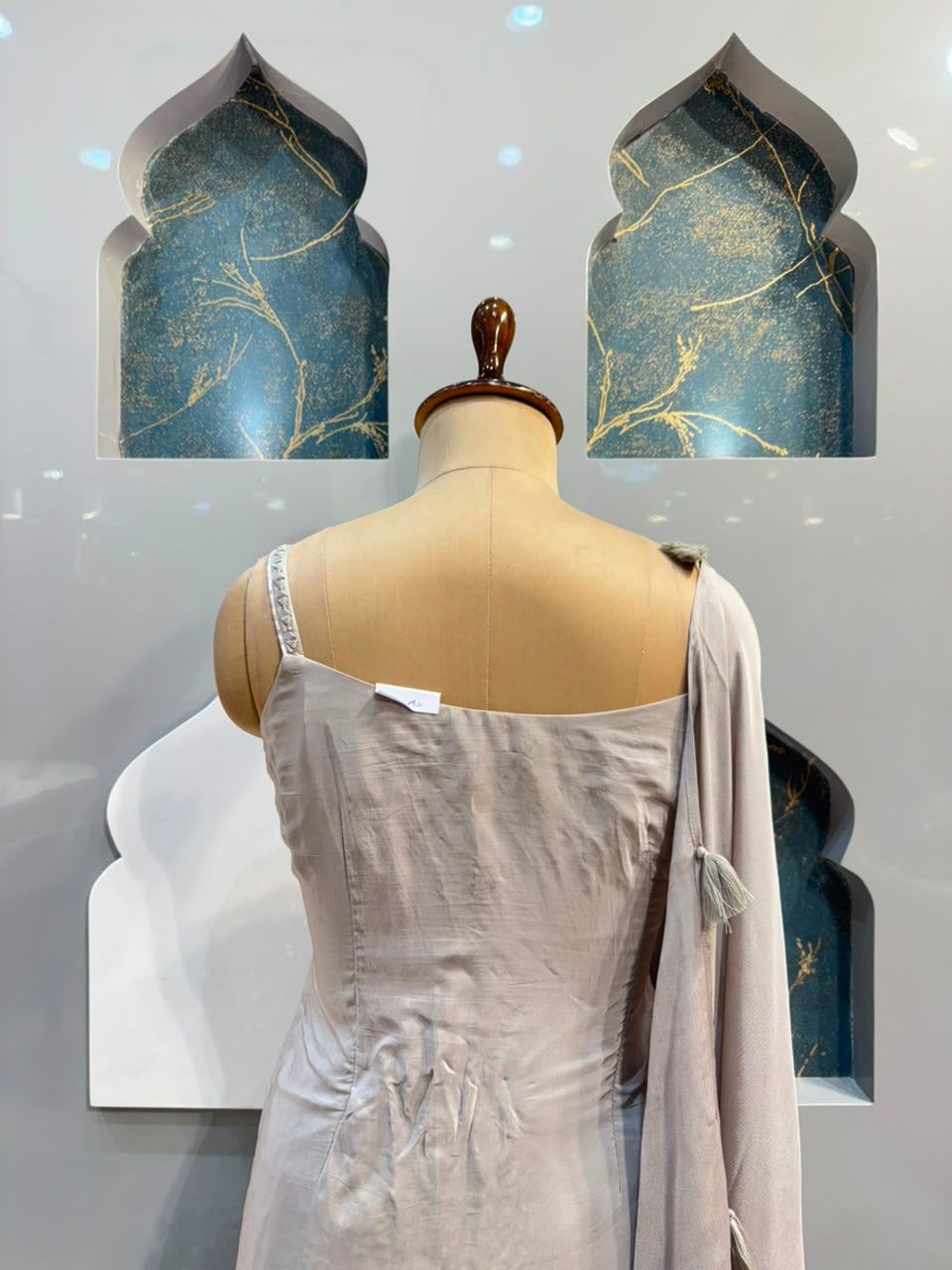 "PEARL GREY MIRROR WORK DESIGNER SHARARA"