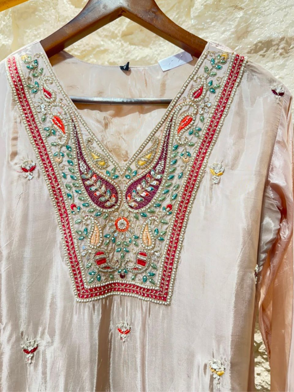 "PEARL BLUSH EMBROIDERED SUIT"