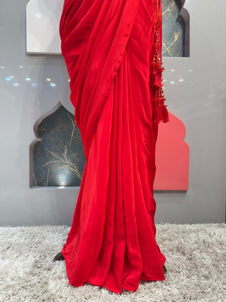 CRIMSON RED DRAPE SAREE